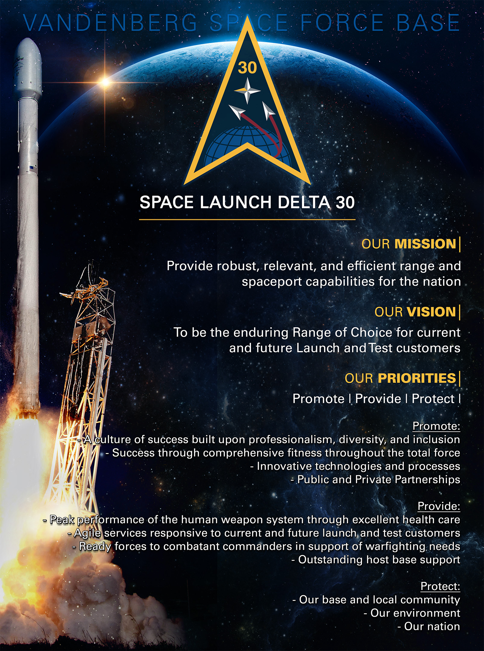 Space Launch Delta 30 Mission Statement Graphic